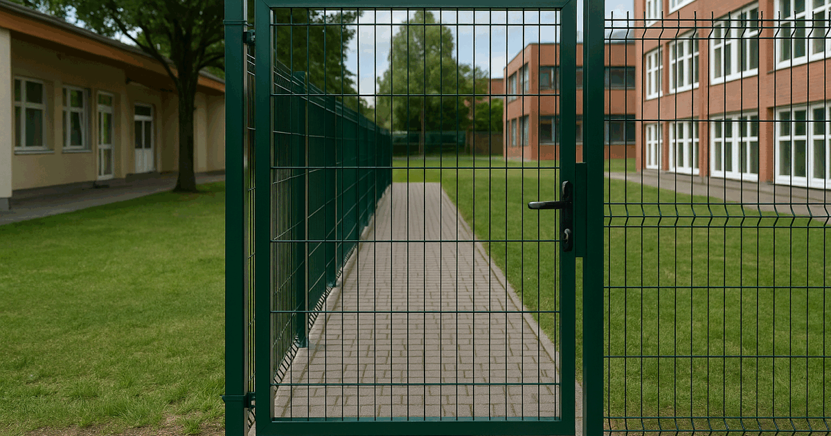3D panelna ograda sa horizontalnim grbama i jednokrilnom kapijom